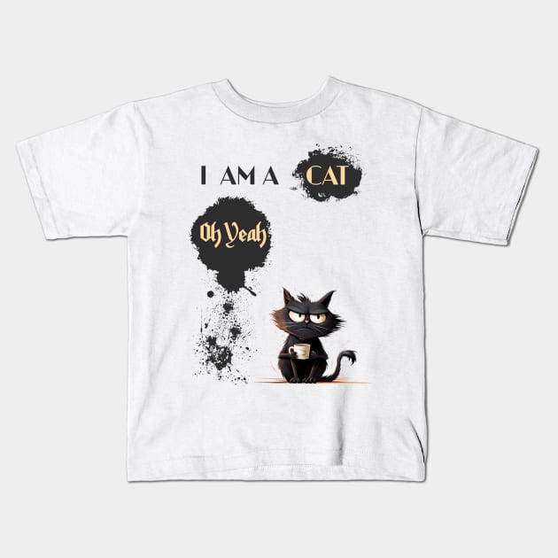 I AM A CAT Oh Yeah Kids T-Shirt by DavidBriotArt